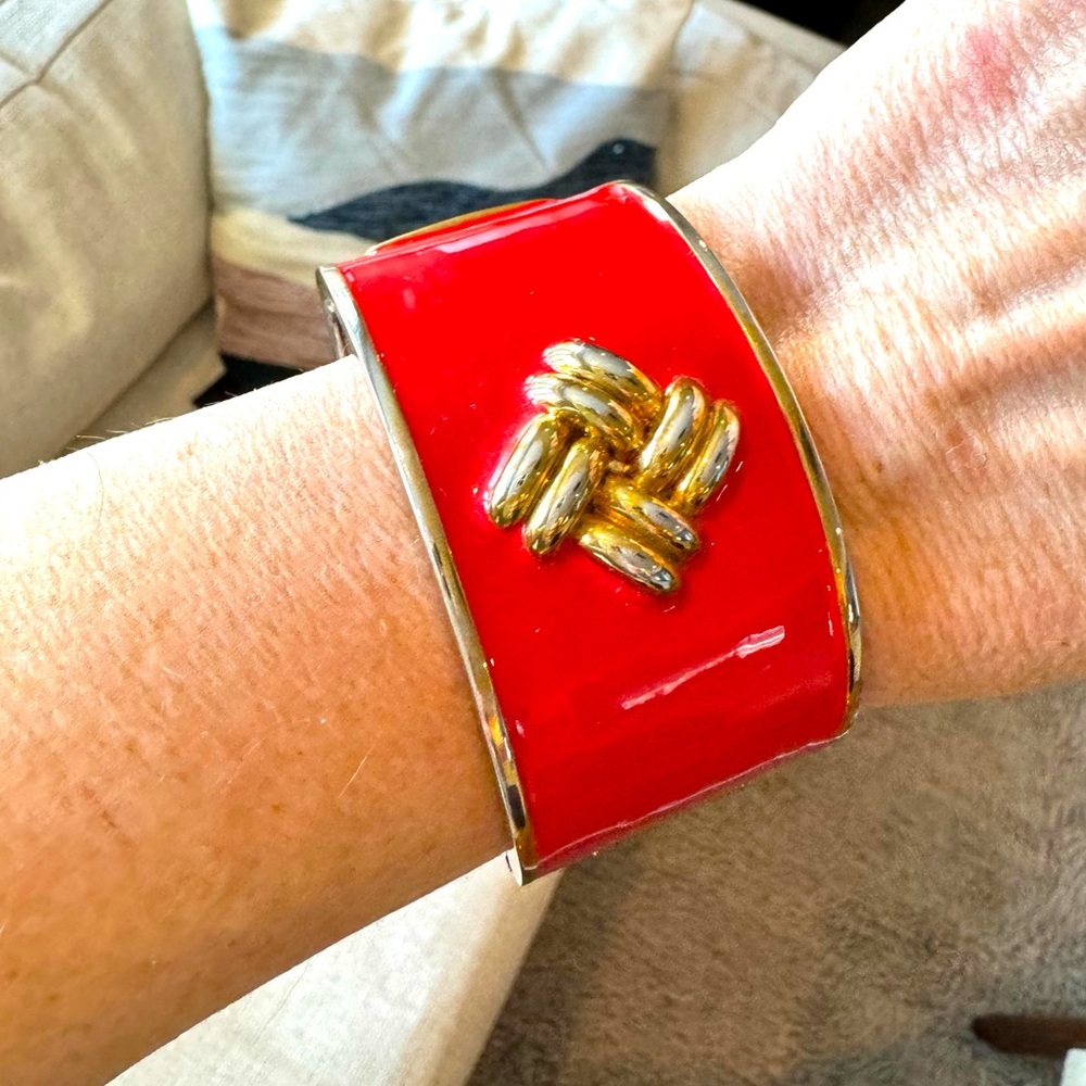 Vintage Enamel Red Clamper Bracelet